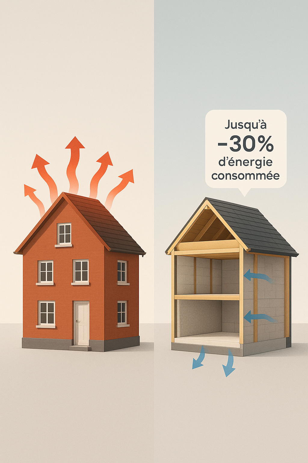 Isolation thermique efficace - Jusqu'à 30% d'économies sur votre facture