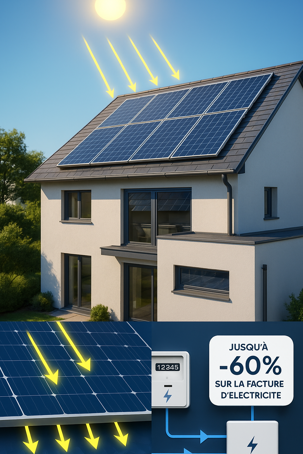 Installation panneaux solaires sur maison - Jusqu'à 60% d'économies d'électricité
